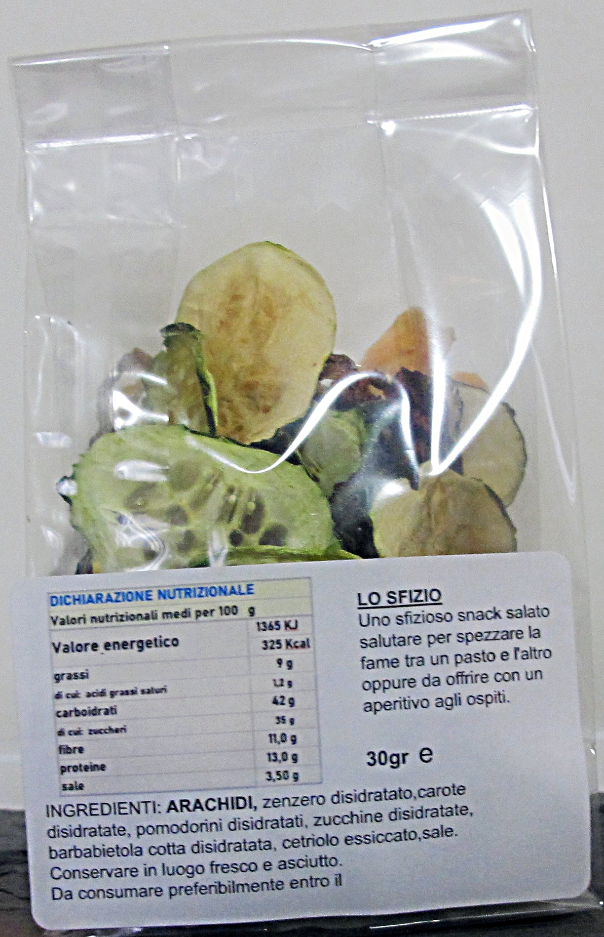 Snack naturale di verdura essiccata "LO SFIZIO" - 30 gr