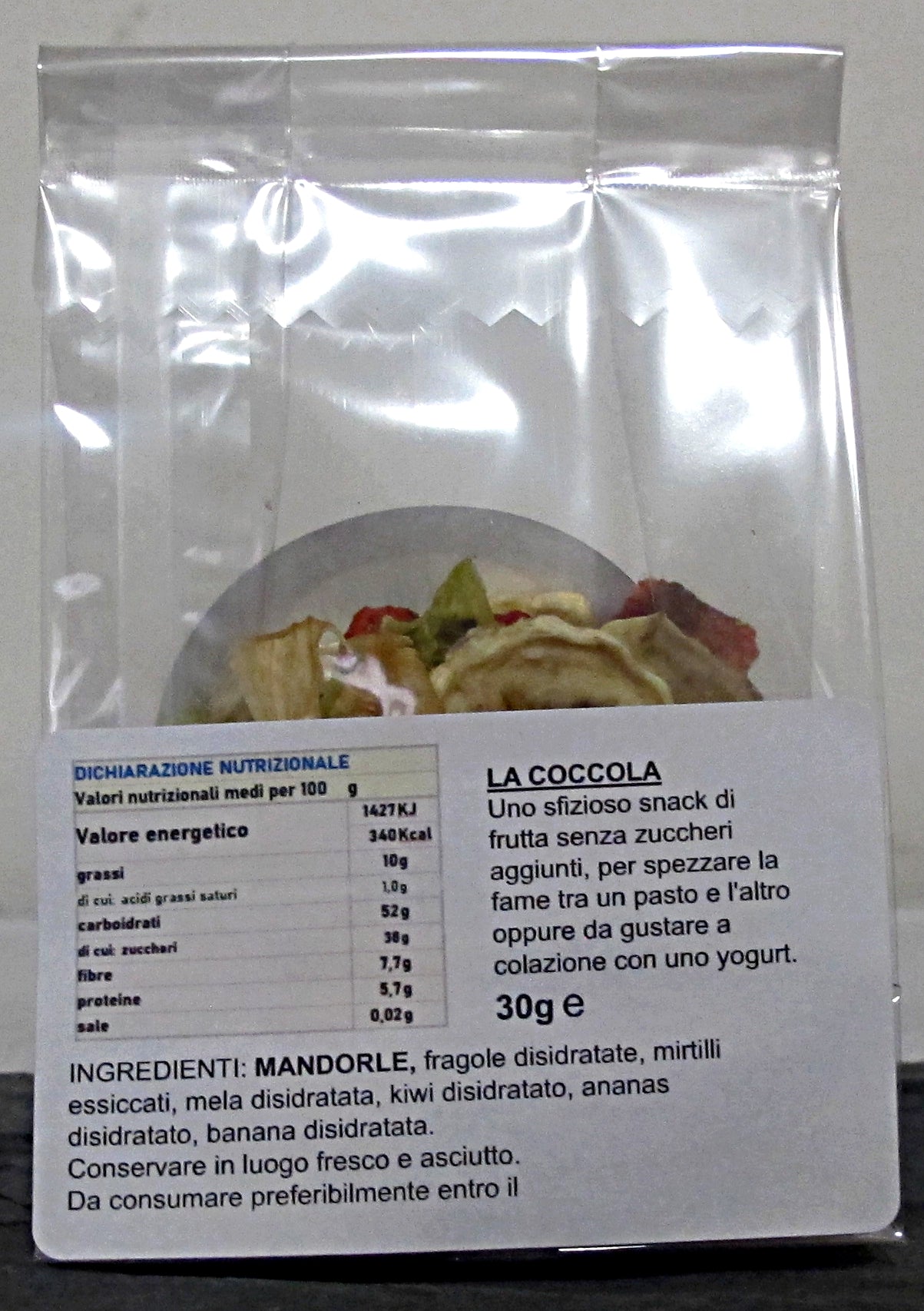 Snack naturale di frutta essiccata "LA COCCOLA" 30 gr.